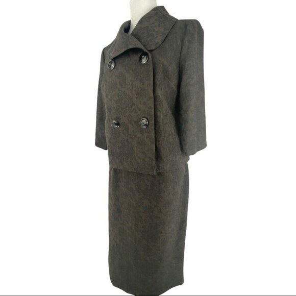 Yansi Fugel Women's Brown Paisley Striped Career Blazer‎ Skirt Suit M-C38/8-W30 - Picture 4 of 14